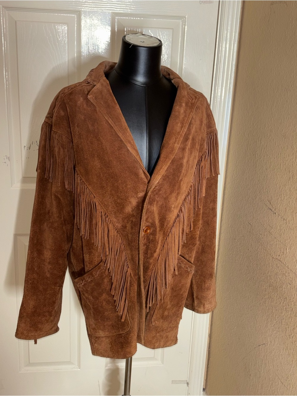 VTG Zeidler & Zeidler Leather Fringe Coat Mens XL Stockman Brown Western